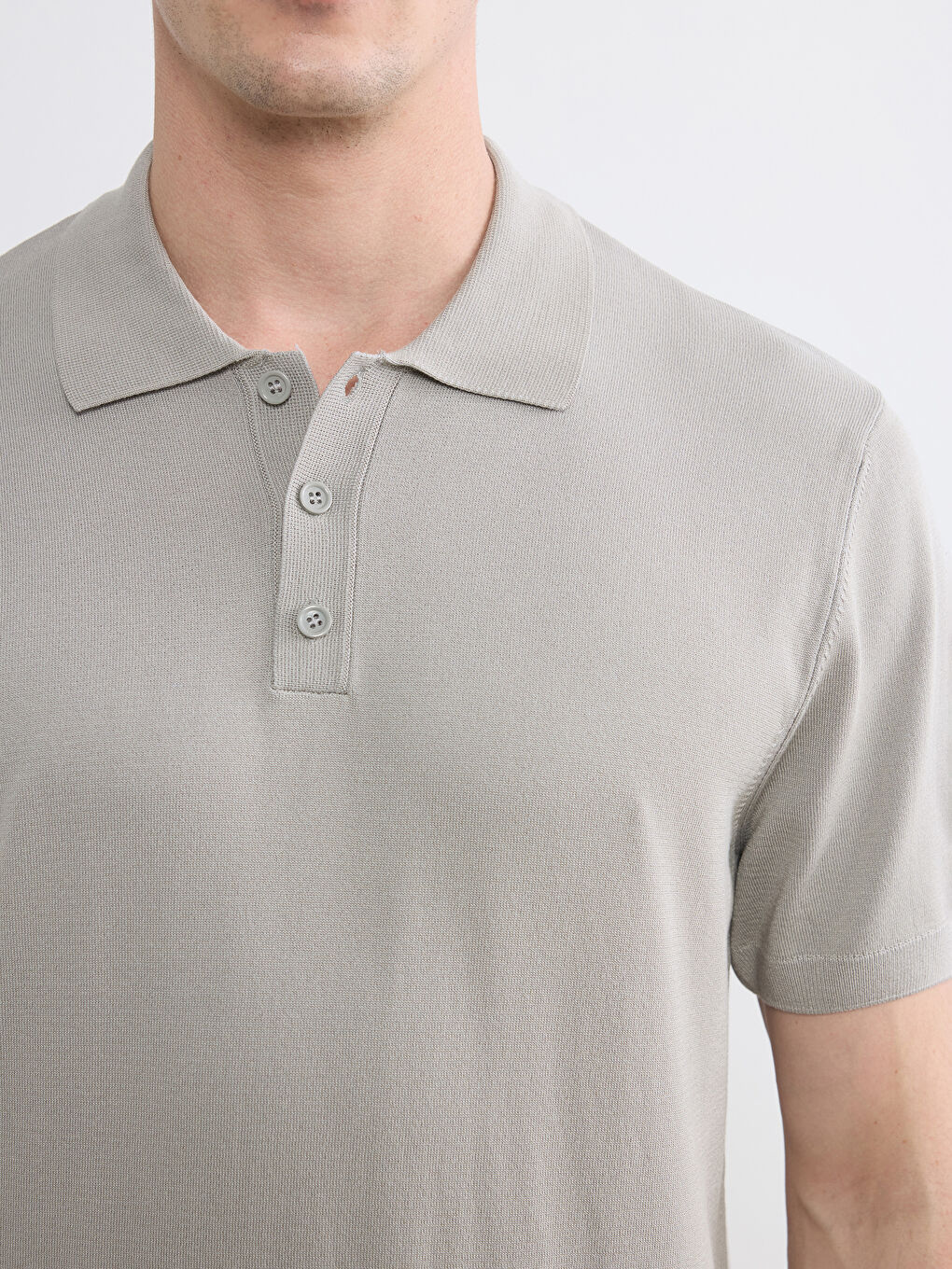 Gri Polo Yaka Erkek Triko Tişört-2