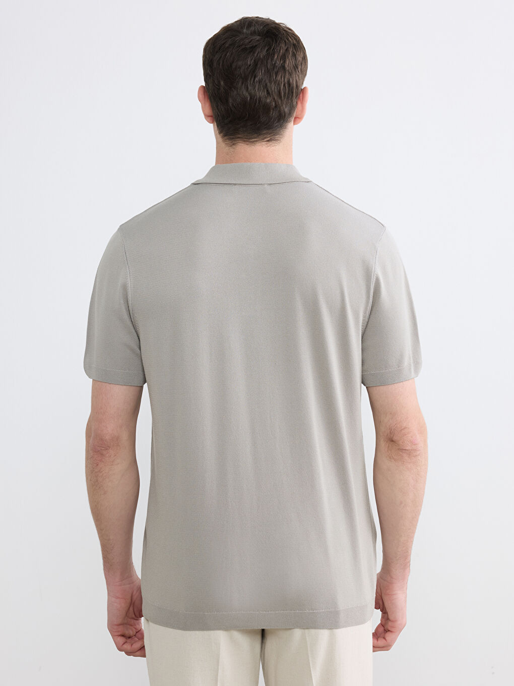 Gri Polo Yaka Erkek Triko Tişört-3