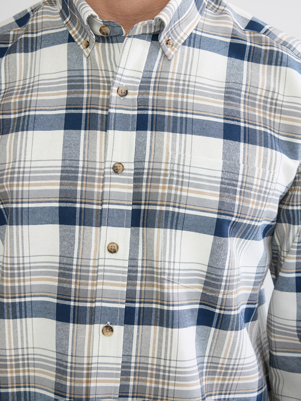 Ekru Regular Fit Ekose Erkek Gabardin Gömlek-2