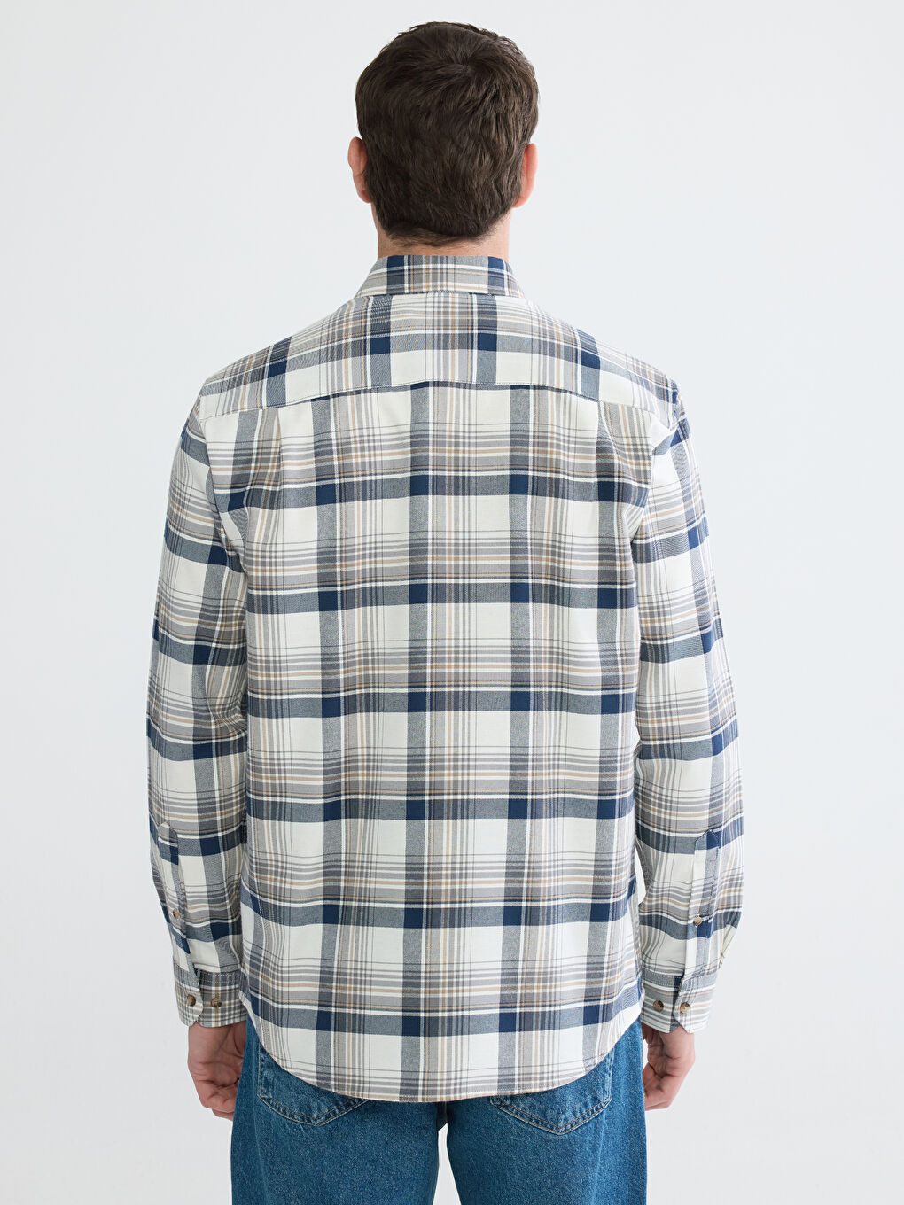 Ekru Regular Fit Ekose Erkek Gabardin Gömlek-3