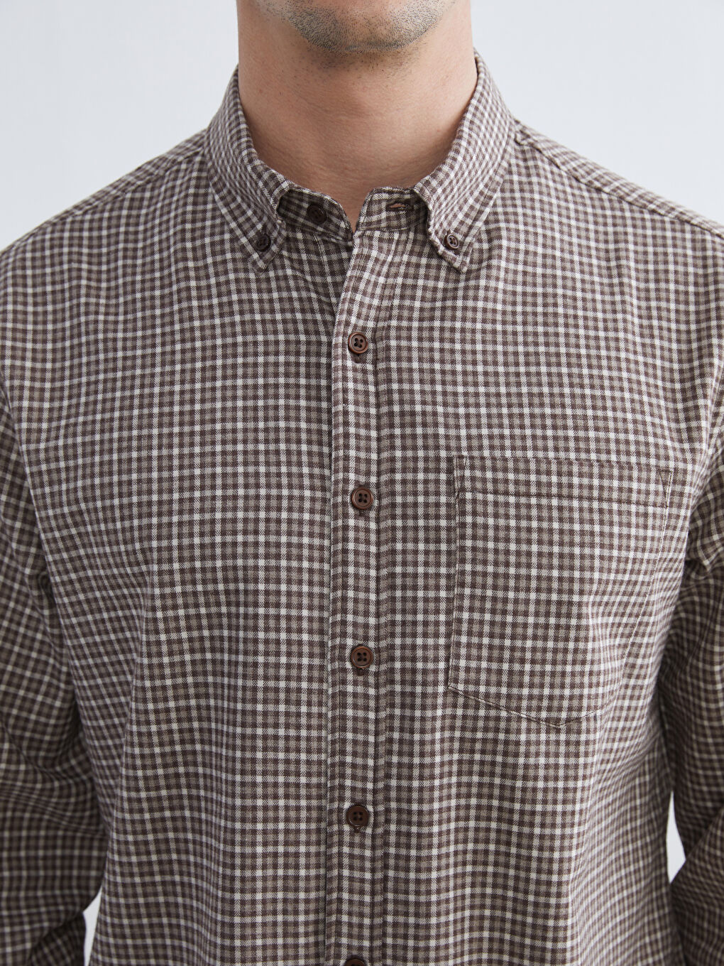 Regular Fit Long Sleeve Plaid Gabardine Men's Shirt-2