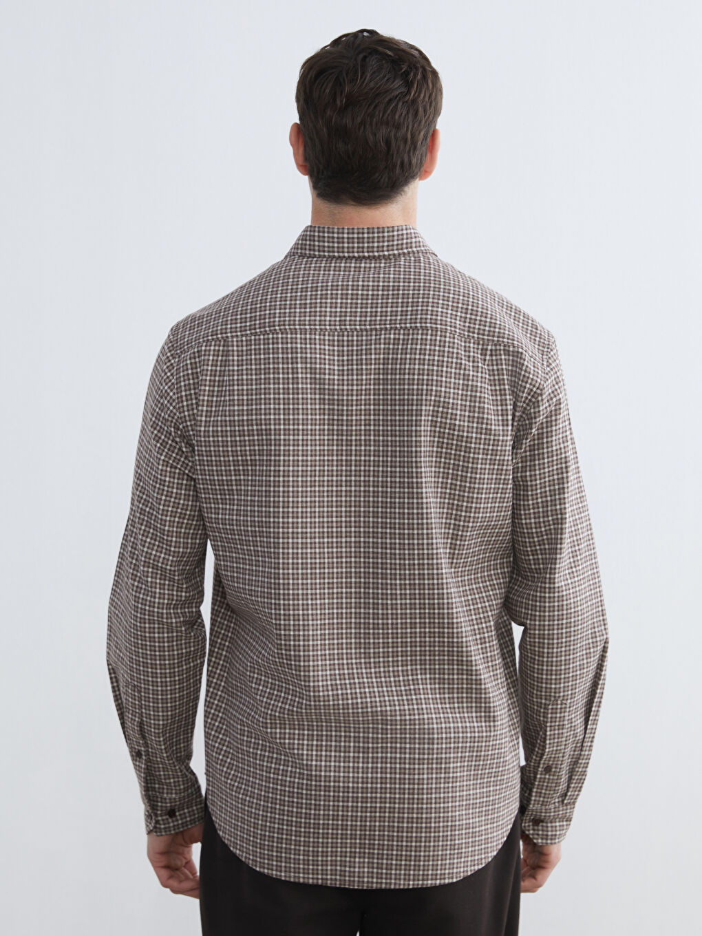 Regular Fit Long Sleeve Plaid Gabardine Men's Shirt-3