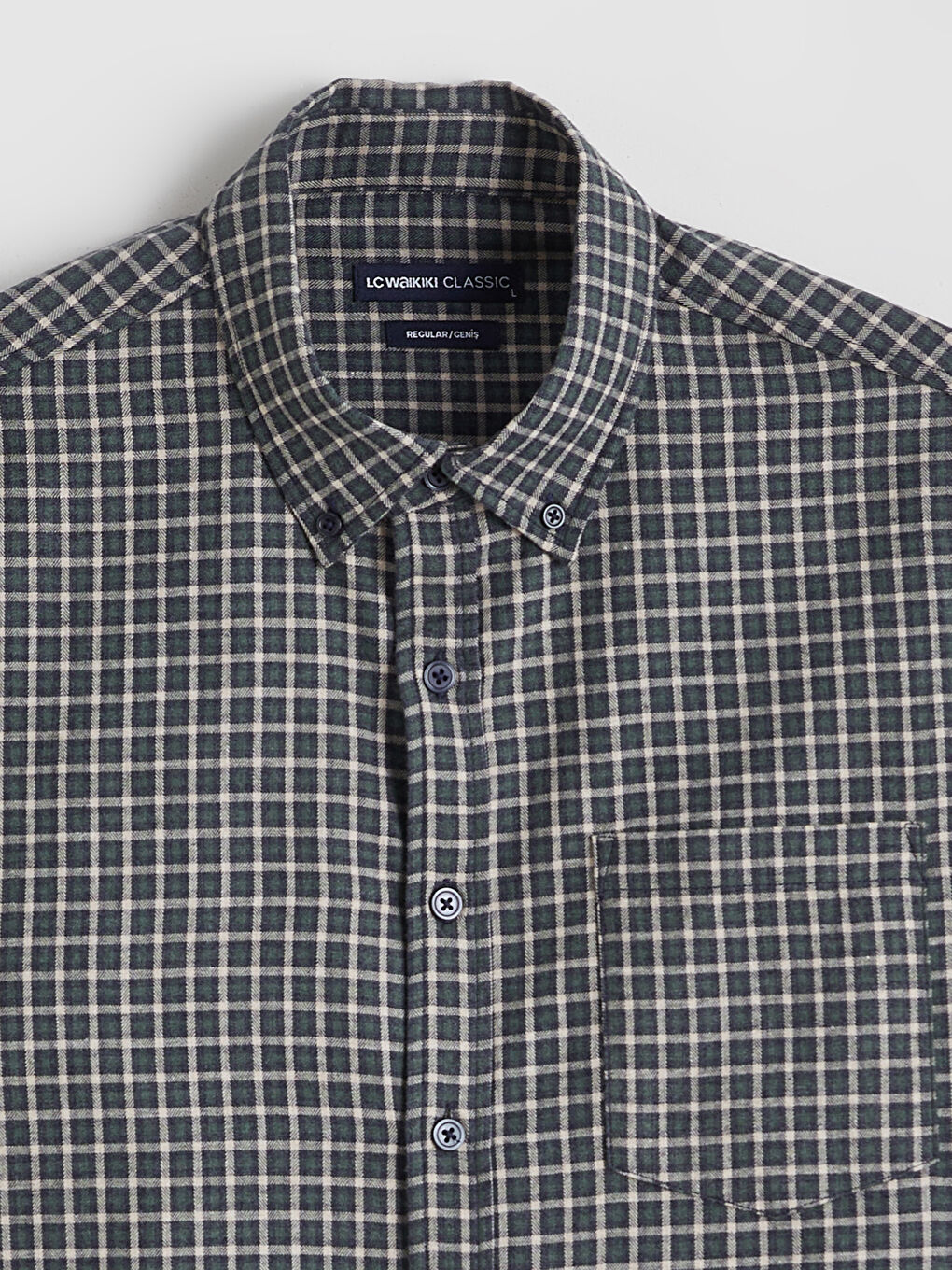 რეგულარული მორგება გრძელმკლავიანი პლედის გაბარდინის მამაკაცის პერანგი-5