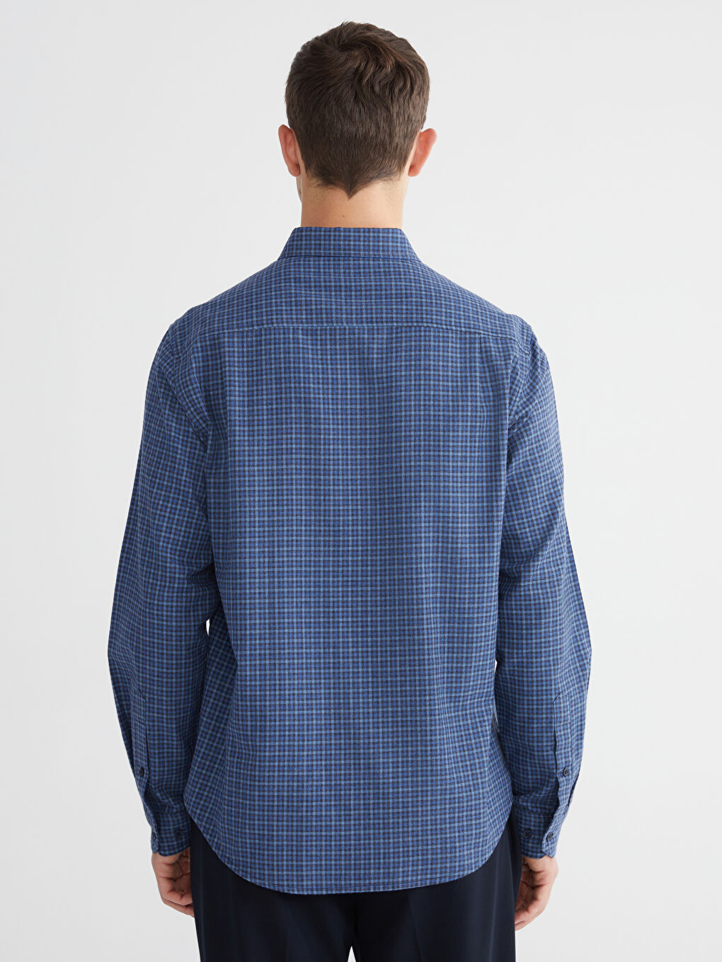 Regular Fit Long Sleeve Plaid Gabardine Men's Shirt-3