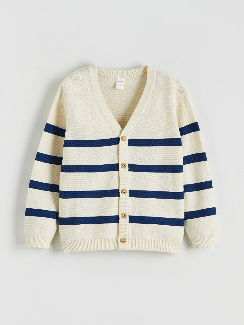 Lacivert V Yaka Çizgili Erkek Çocuk Triko Hırka