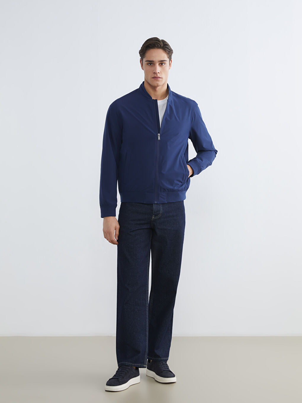 Lacivert Standart Kalıp Kolej Yaka Erkek Mont-1