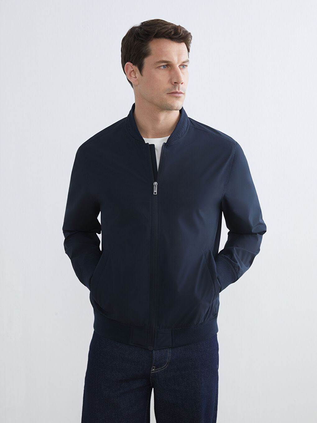 Lacivert Standart Kalıp Kolej Yaka Erkek Mont-1