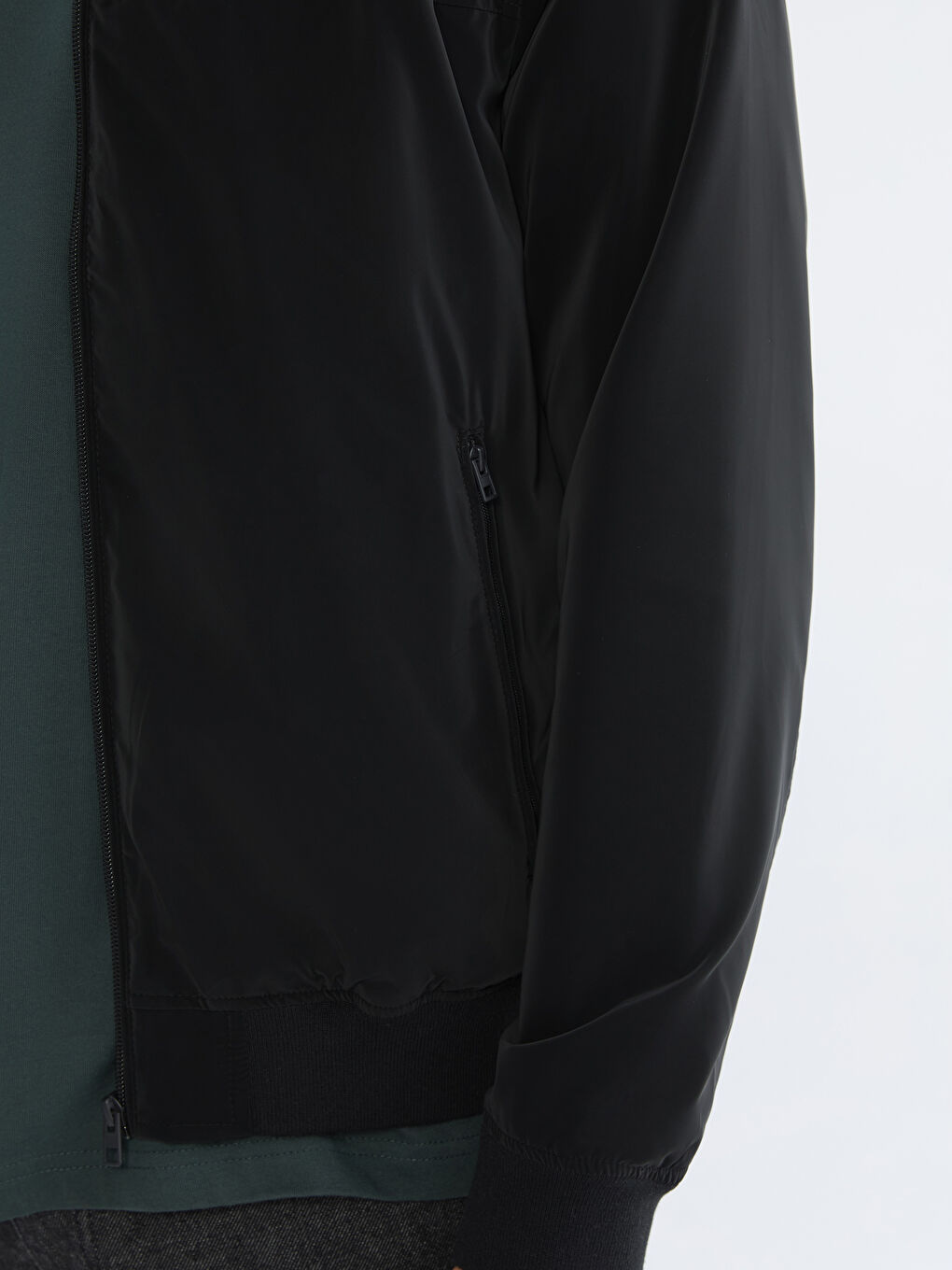 Siyah Standart Kalıp Kolej Yaka Erkek Bomber Mont-2