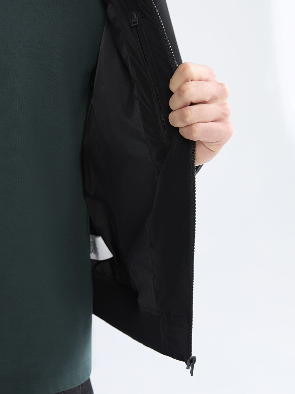 Siyah Standart Kalıp Kolej Yaka Erkek Bomber Mont-3