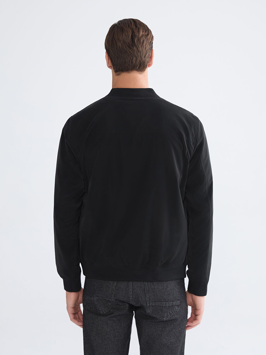 Siyah Standart Kalıp Kolej Yaka Erkek Bomber Mont-4