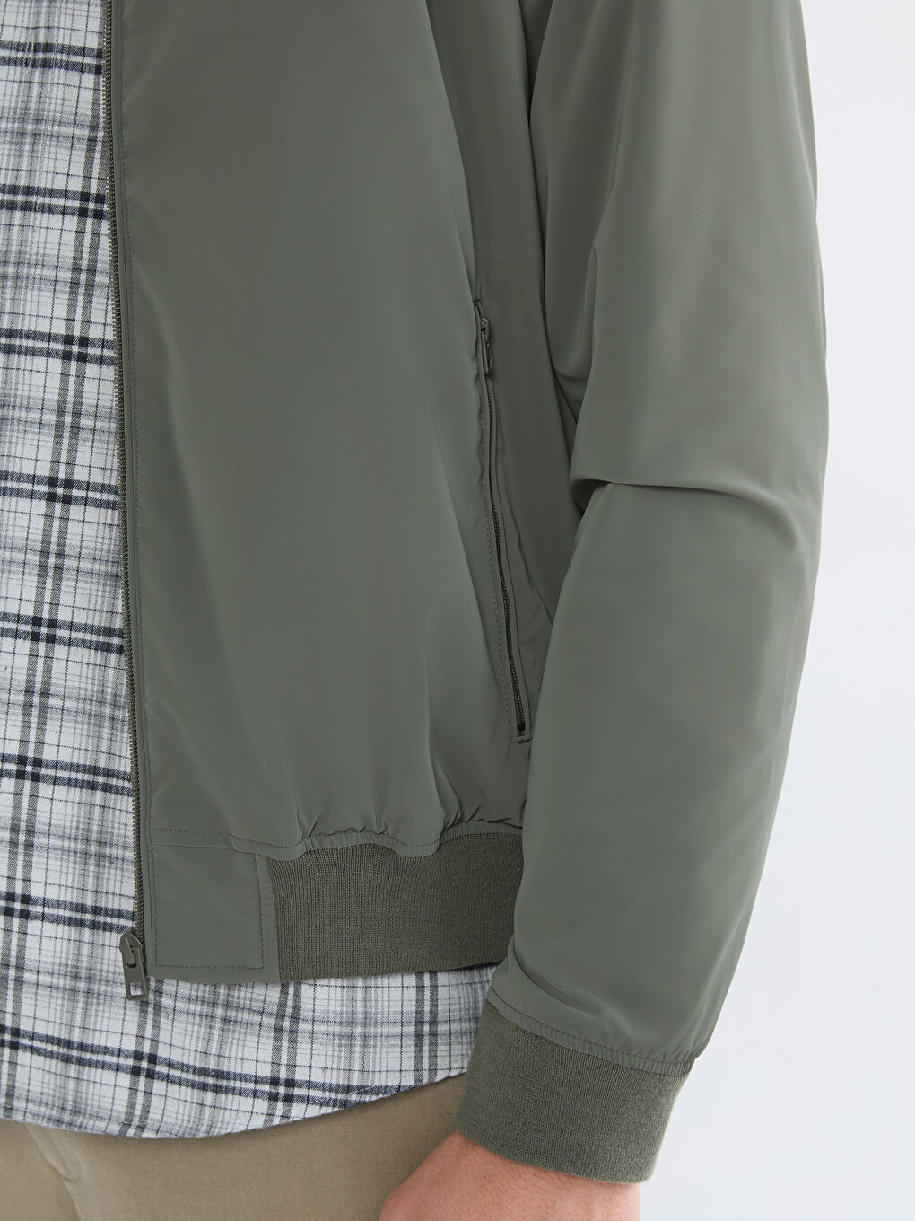 Haki Standart Kalıp Kolej Yaka Erkek Bomber Mont-2