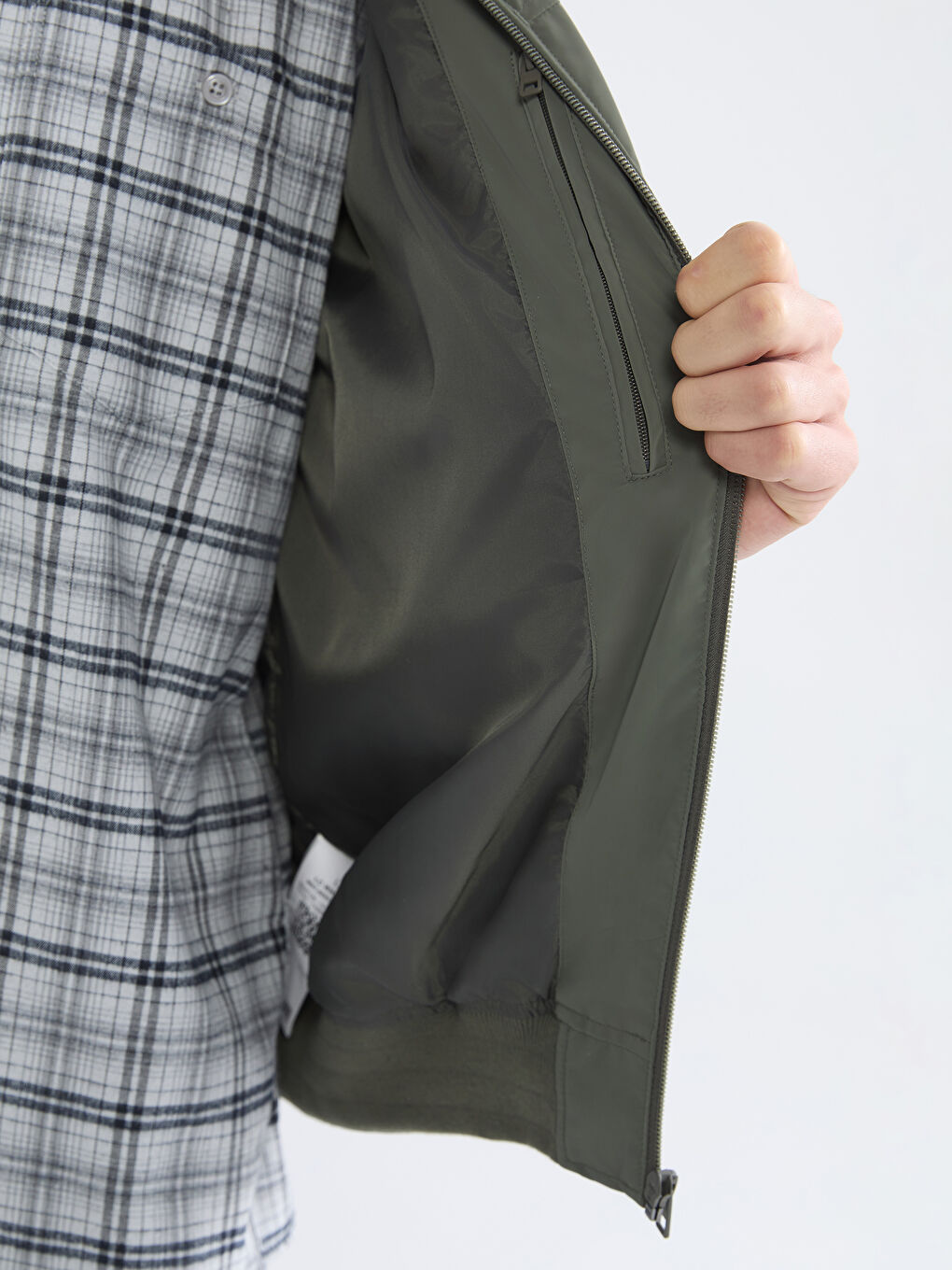 Haki Standart Kalıp Kolej Yaka Erkek Bomber Mont-3