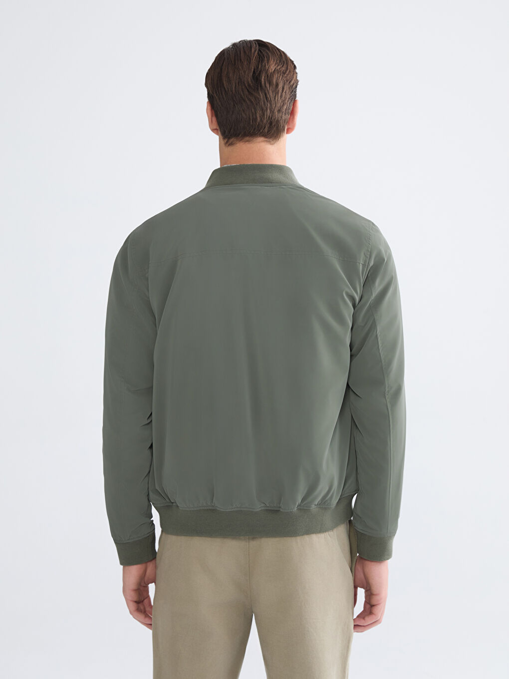Haki Standart Kalıp Kolej Yaka Erkek Bomber Mont-4