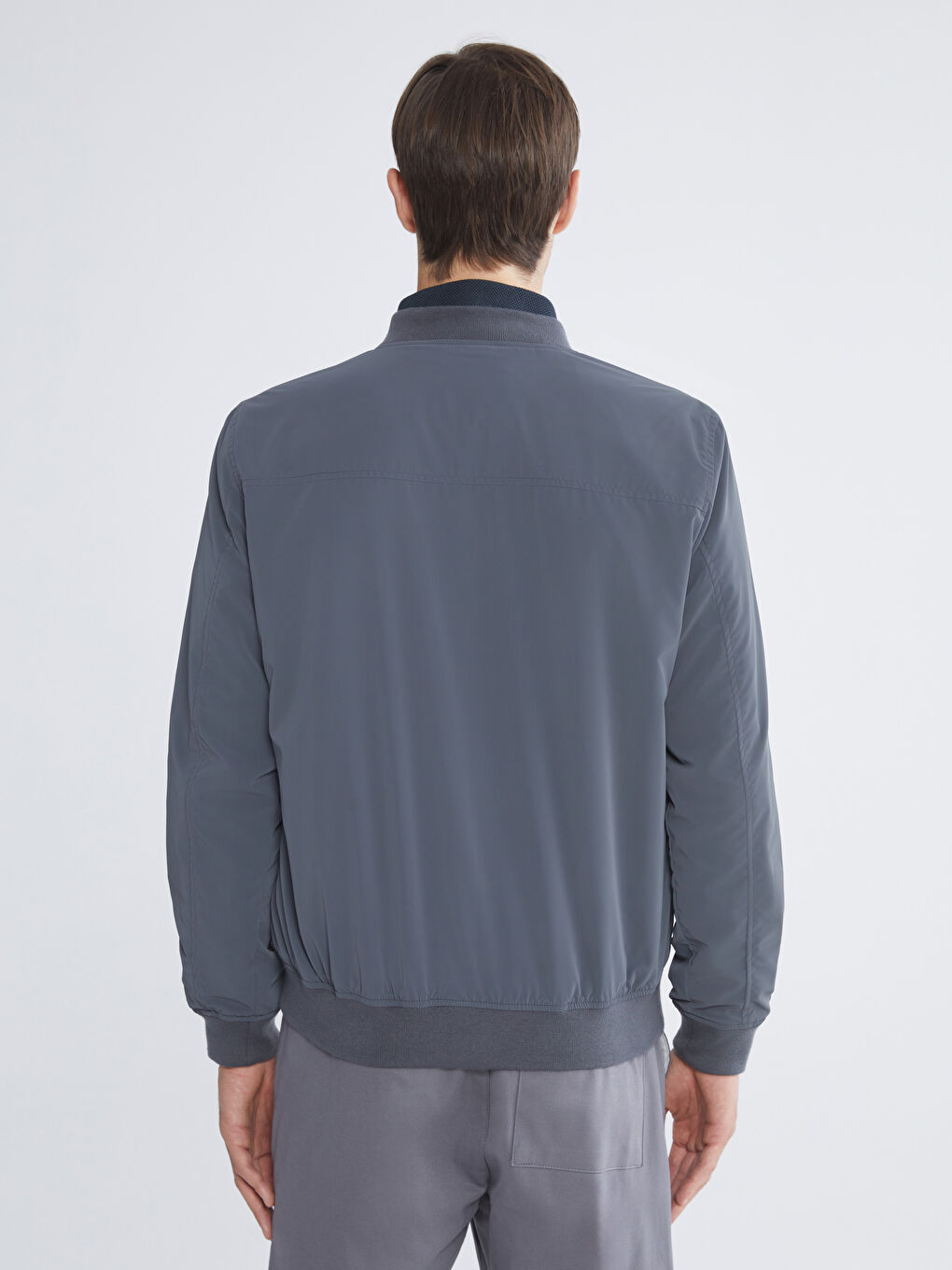 Gri Standart Kalıp Kolej Yaka Erkek Bomber Mont-4