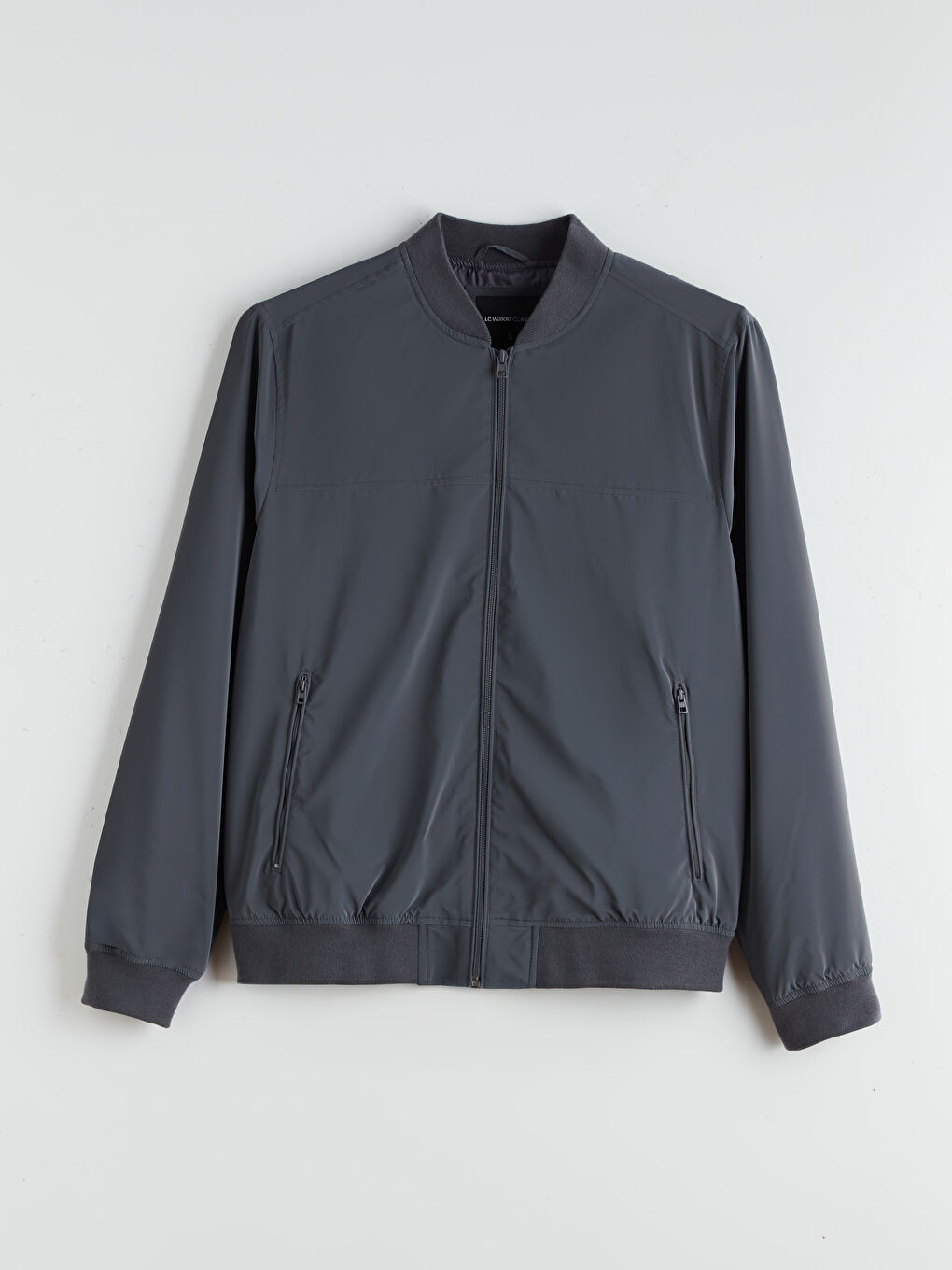 Gri Standart Kalıp Kolej Yaka Erkek Bomber Mont-5