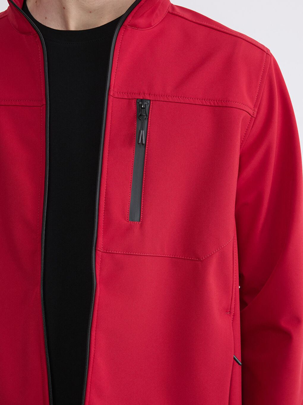 Kırmızı Standart Kalıp Dik Yaka Erkek Mont-2