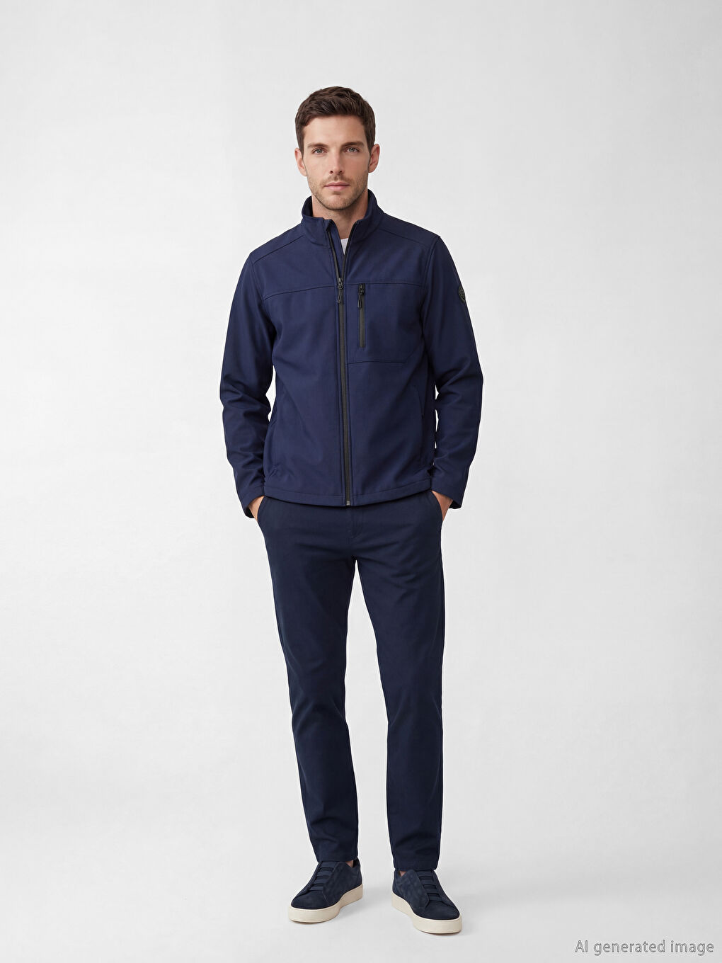 Lacivert Standart Kalıp Dik Yaka Erkek Mont-1