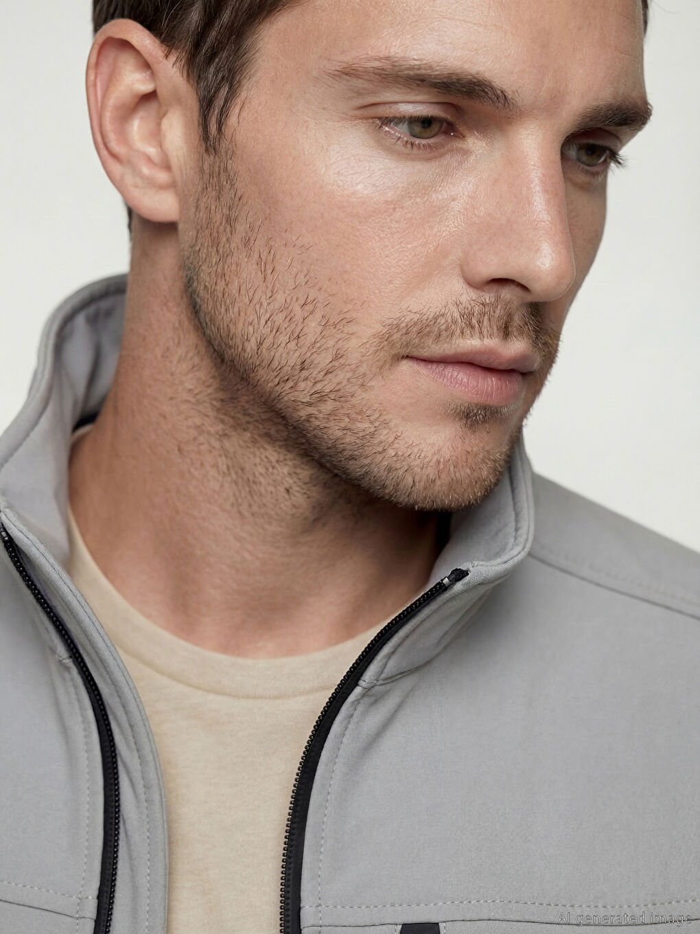 Gri Standart Kalıp Dik Yaka Erkek Mont-2