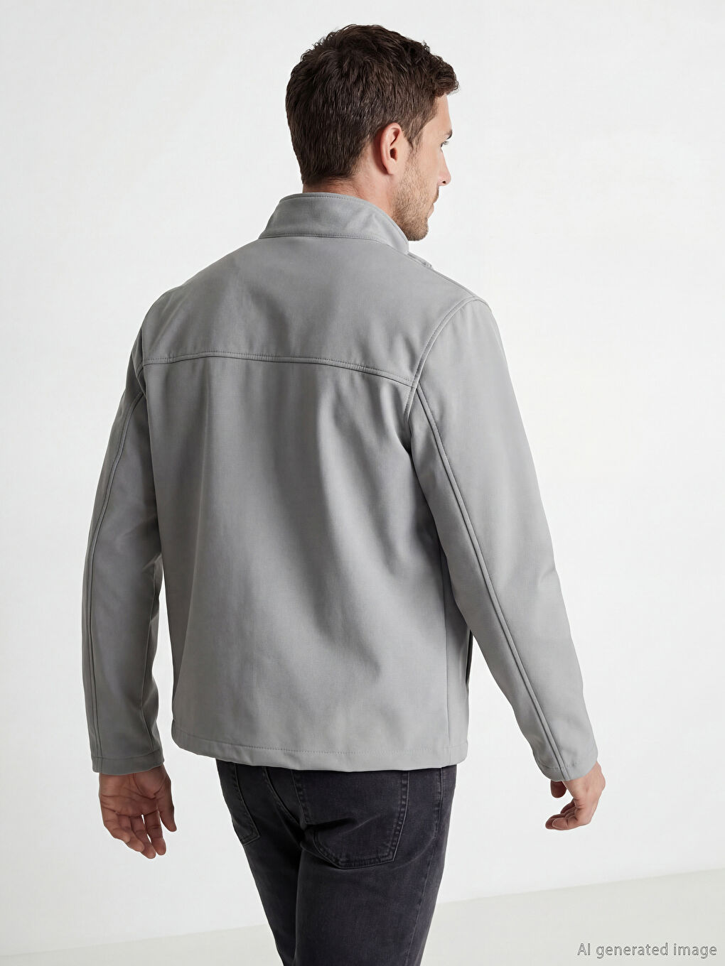 Gri Standart Kalıp Dik Yaka Erkek Mont-3