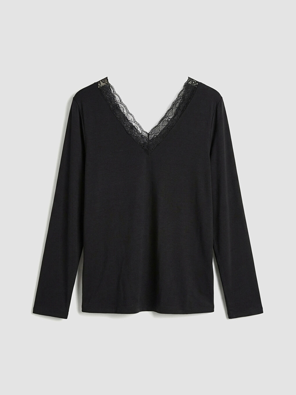Siyah V Yaka Dantel Detaylı Kadın Pijama Üst