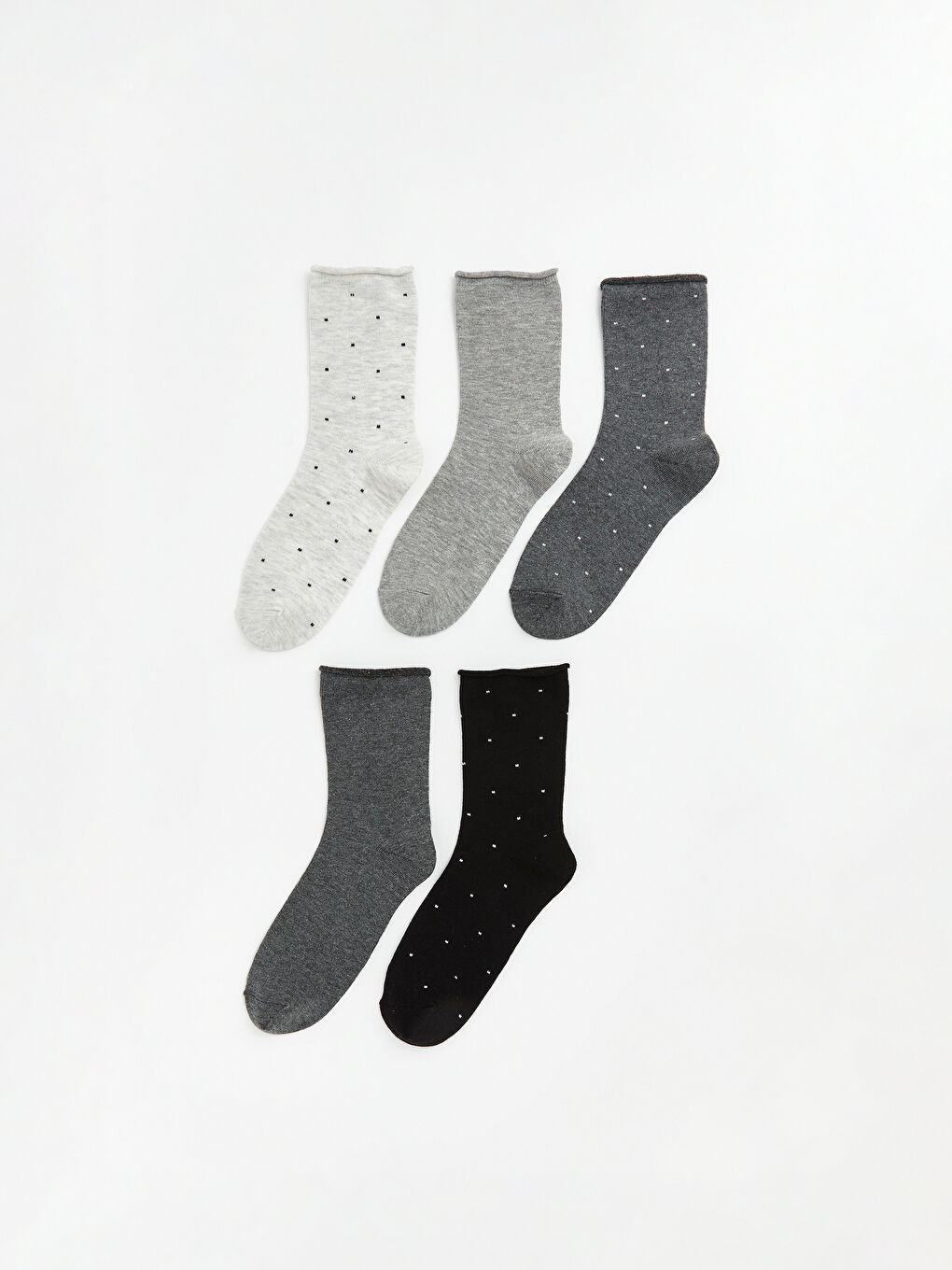 Gri Puantiyeli Kadın Soket Çorap 5'li