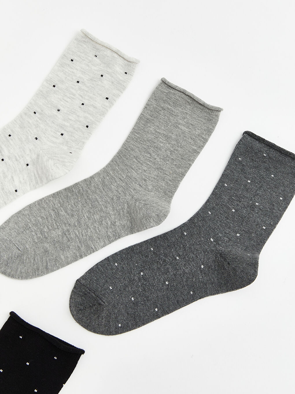 Gri Puantiyeli Kadın Soket Çorap 5'li-1