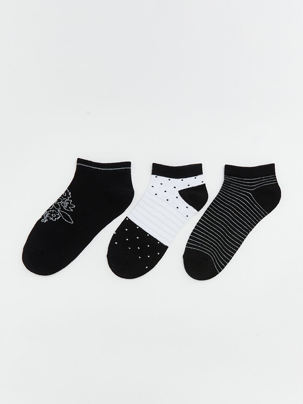 Siyah Desenli Kadın Patik Çorap 3'lü