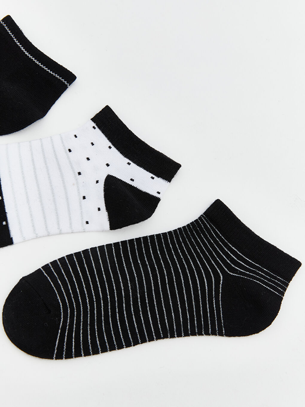 Siyah Desenli Kadın Patik Çorap 3'lü-2