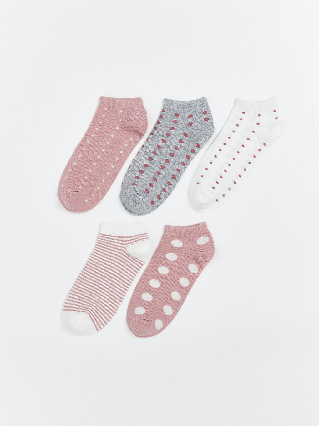 Pembe Desenli Kadın Patik Çorap 5'li