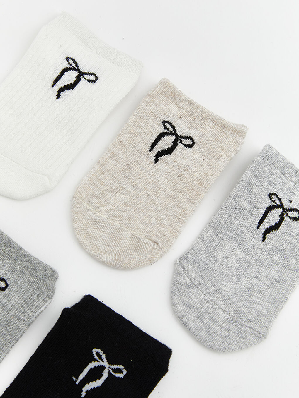 Ekru Fiyonk Baskılı Kadın Patik Çorap 5'li-1