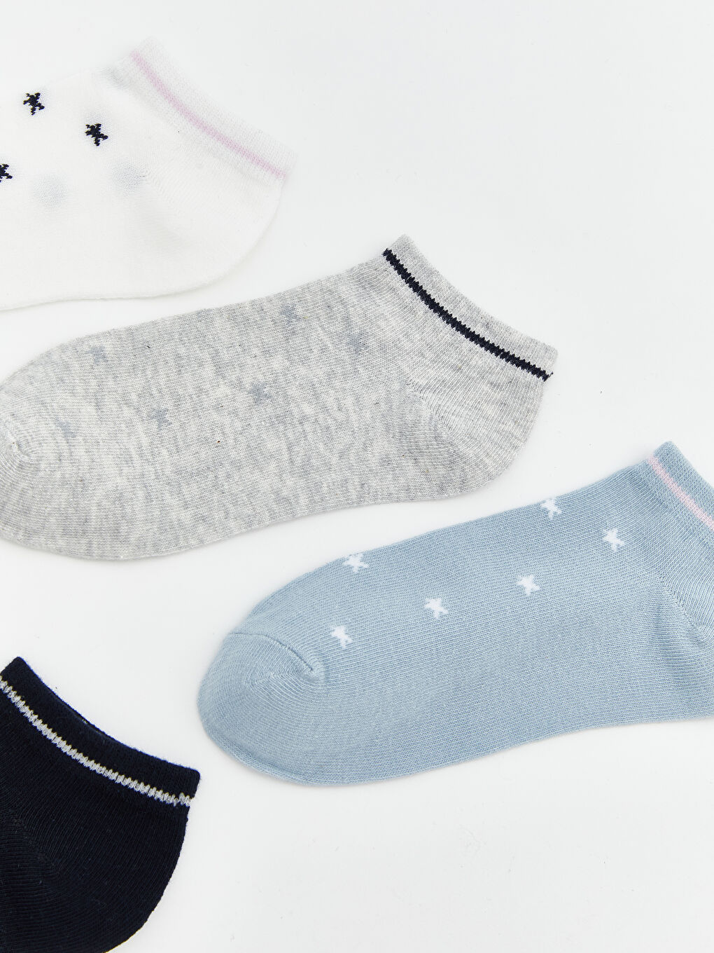 Ekru Yıldız Desenli Kadın Patik Çorap 5'li-1