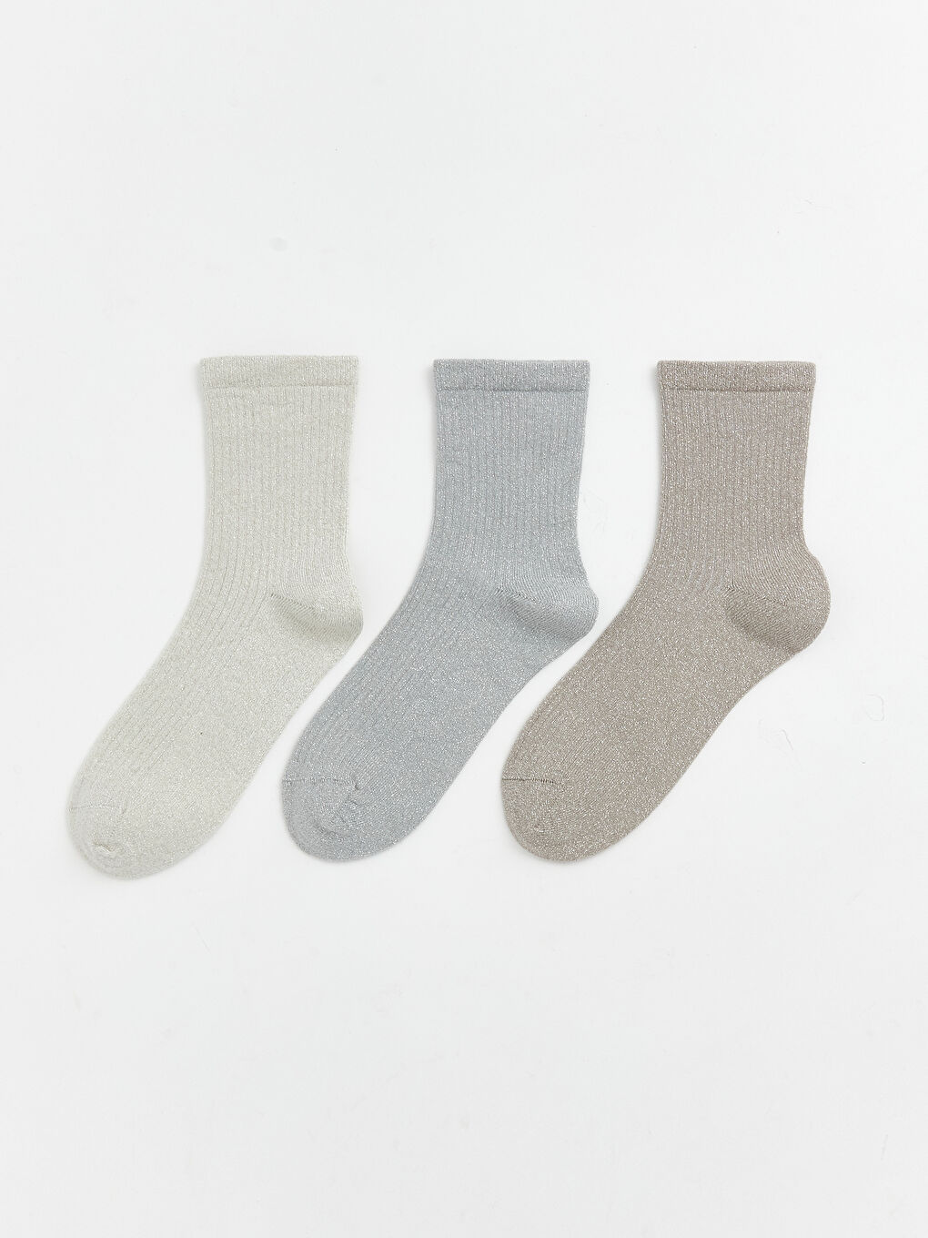 Ekru Parlak Görünümlü Kadın Soket Çorap 3'lü