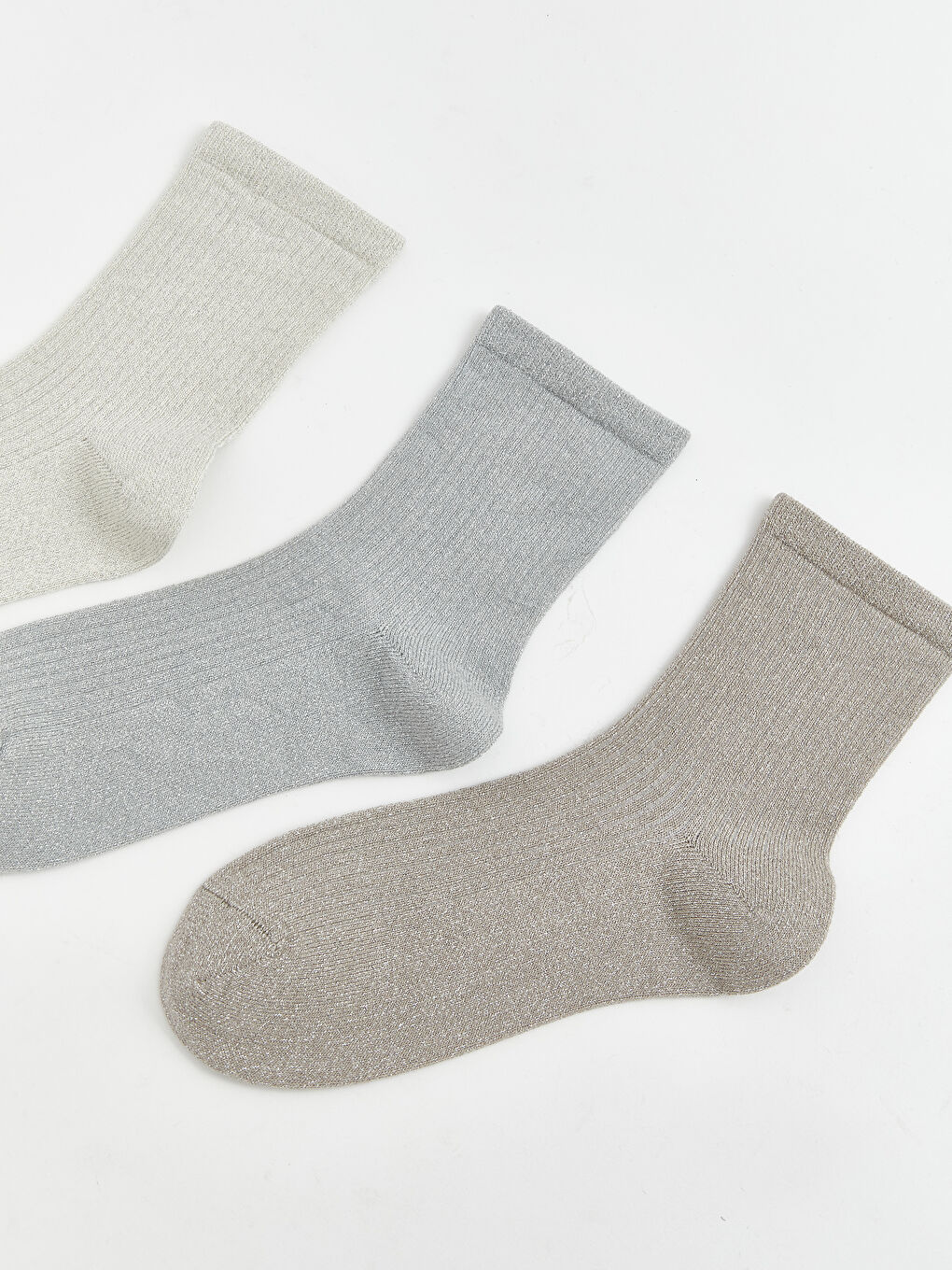 Ekru Parlak Görünümlü Kadın Soket Çorap 3'lü-1