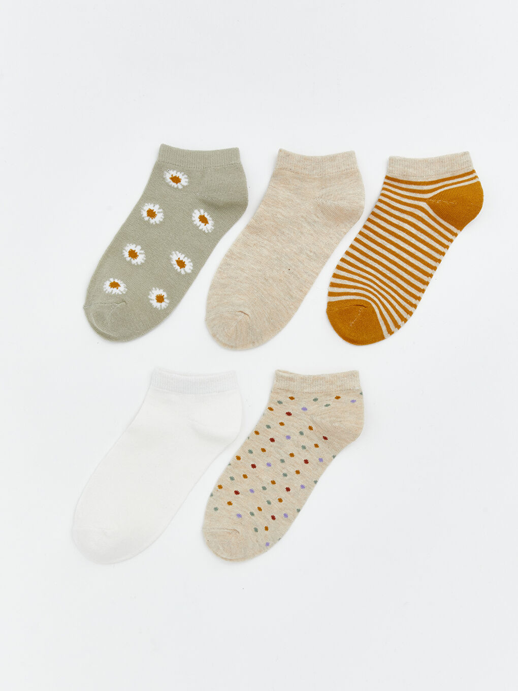 Yeşil Desenli Kadın Patik Çorap 5'li