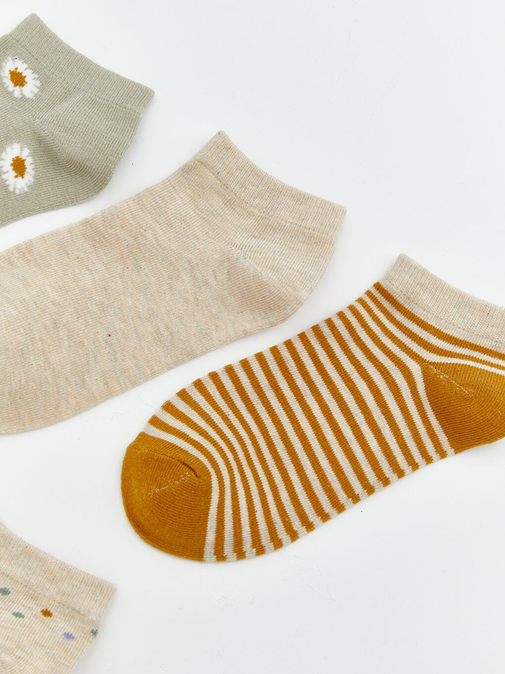 Yeşil Desenli Kadın Patik Çorap 5'li-1