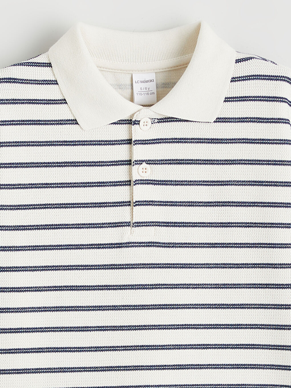 Bej Polo Yaka Çizgili Erkek Çocuk Tişört-1