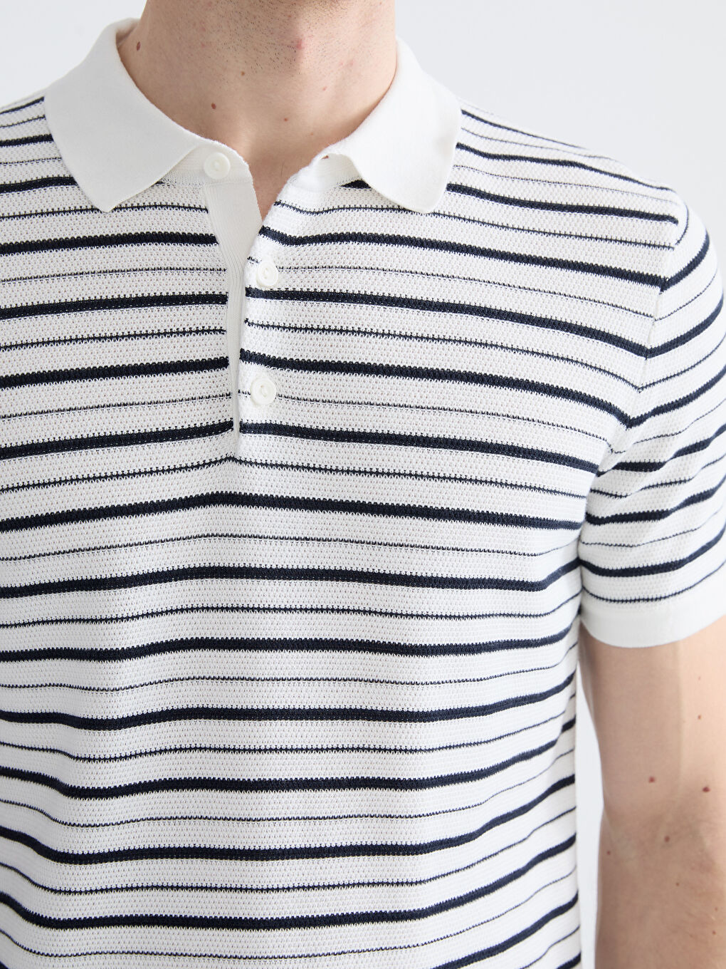 Polo Neck Short Sleeve Striped Men's Knitwear Sweater-4