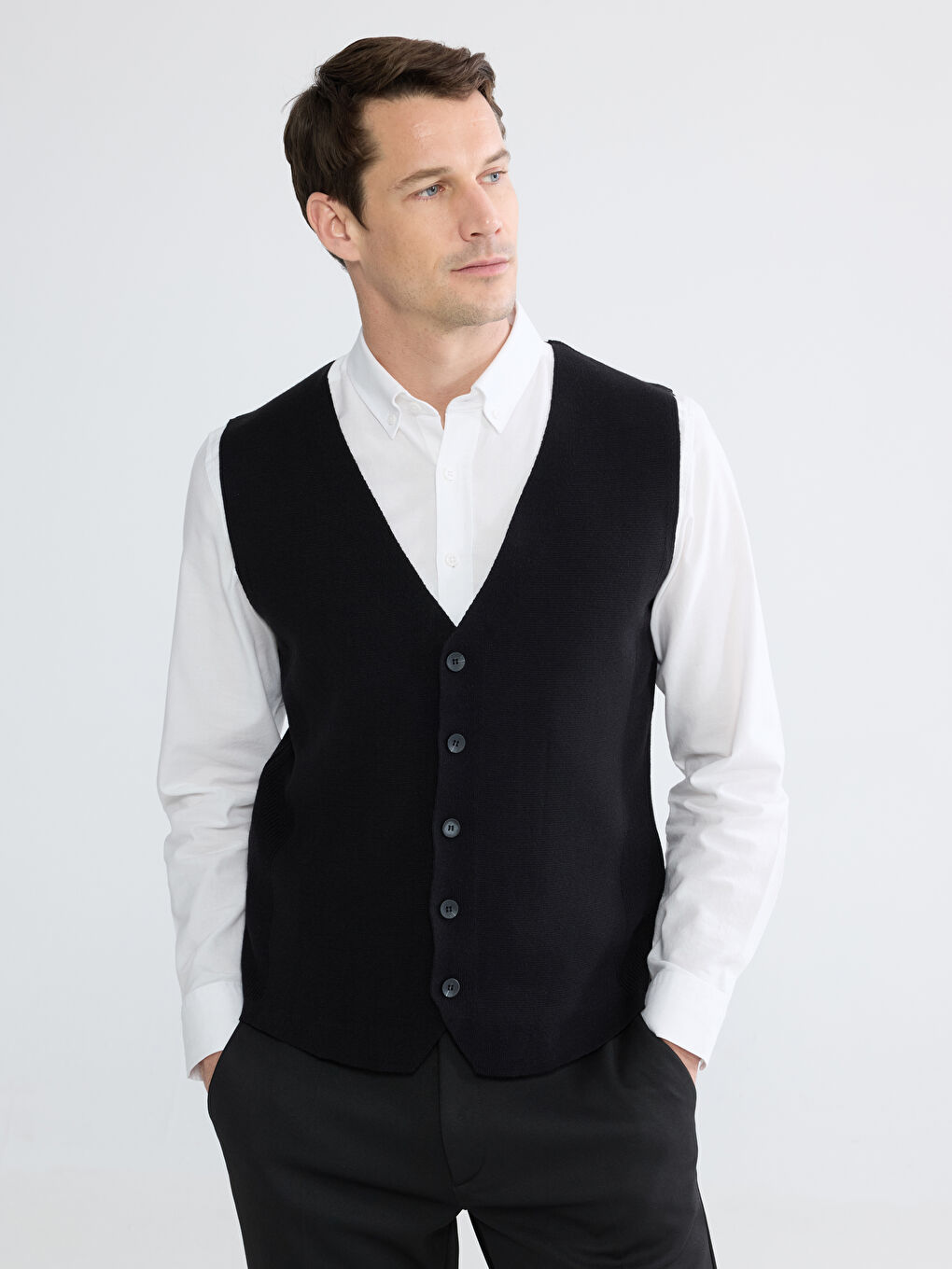 Regular Fit V Neck Men's Knitwear Waistcoat