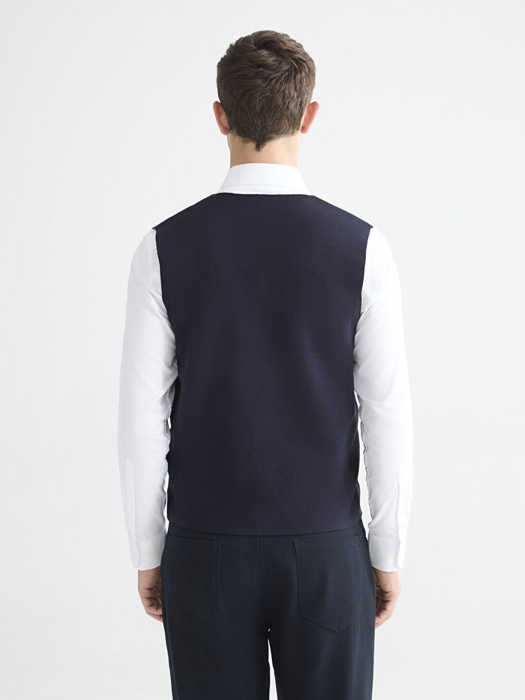 Lacivert Standart Kalıp V Yaka Erkek Triko Yelek-3