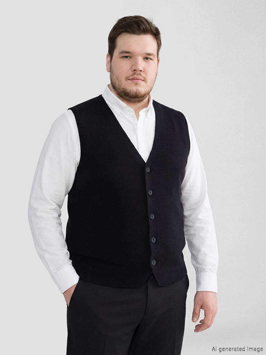 Siyah Standart Kalıp V Yaka Erkek Triko Yelek-2