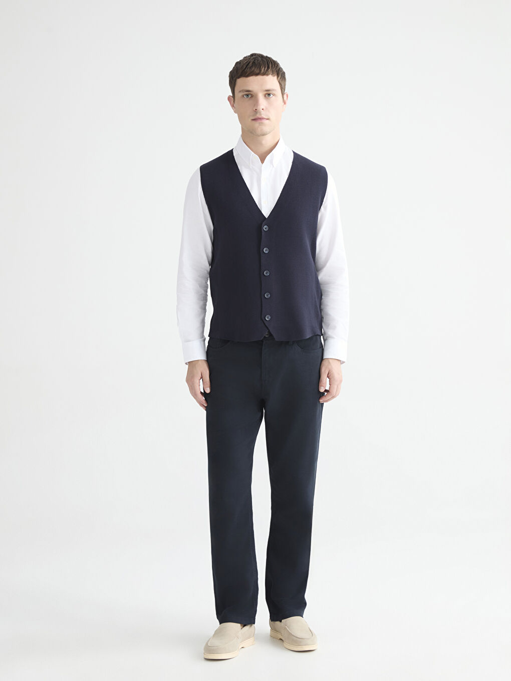 Lacivert Standart Kalıp V Yaka Erkek Triko Yelek-1