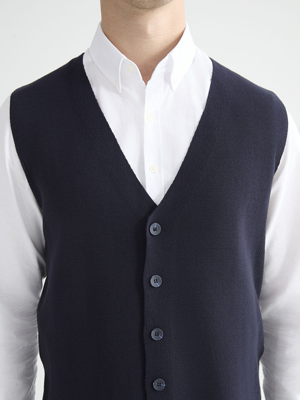 Lacivert Standart Kalıp V Yaka Erkek Triko Yelek-2