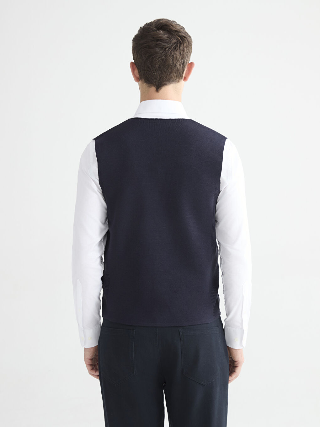 Lacivert Standart Kalıp V Yaka Erkek Triko Yelek-3