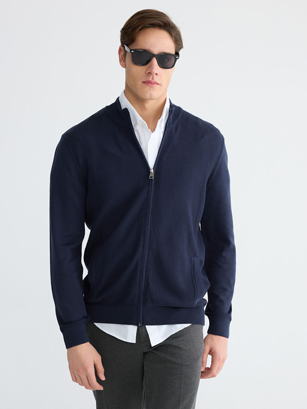 Lacivert Polo Yaka Erkek Triko Hırka