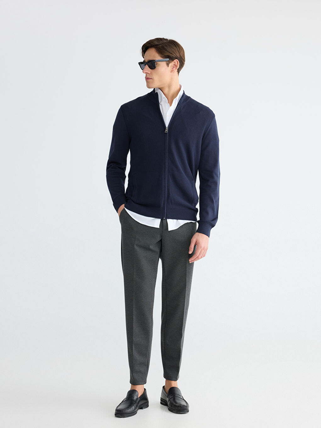 Lacivert Polo Yaka Erkek Triko Hırka-1