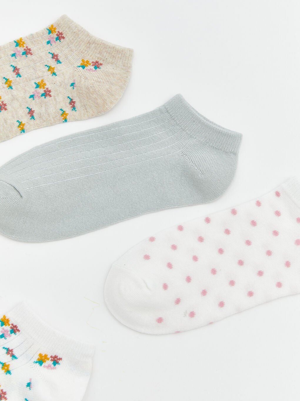 Ekru Desenli Kadın Patik Çorap 5'li-1