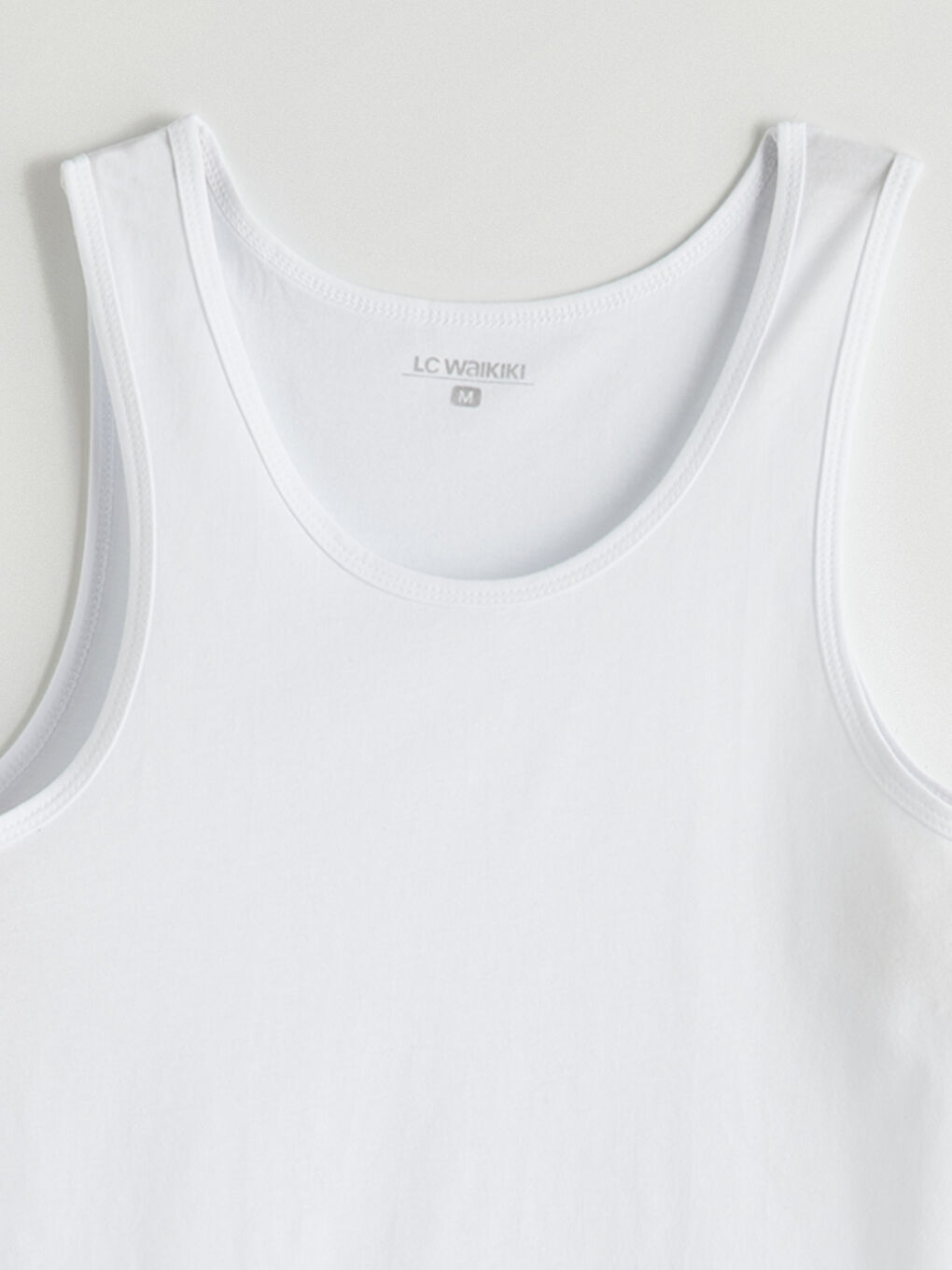 Beyaz Bisiklet Yaka Erkek Atlet-1