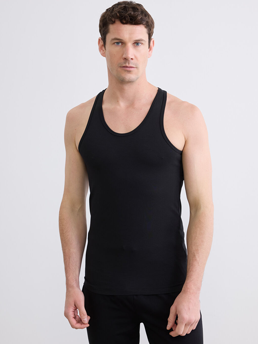 Siyah U Yaka Penye Erkek Atlet 2'li