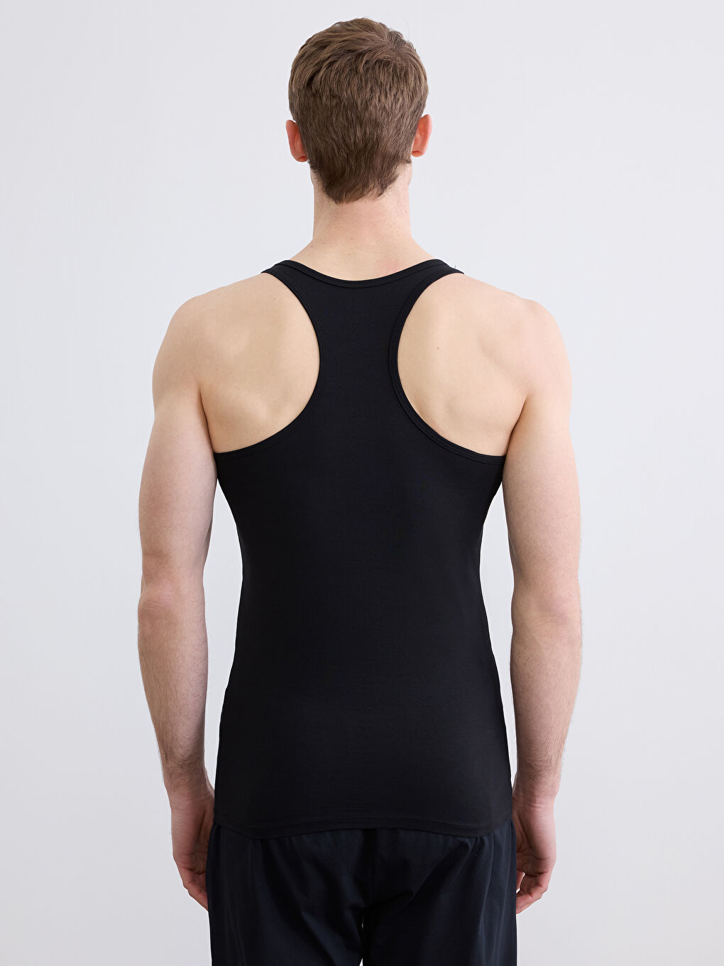 Siyah U Yaka Penye Erkek Atlet 2'li-12