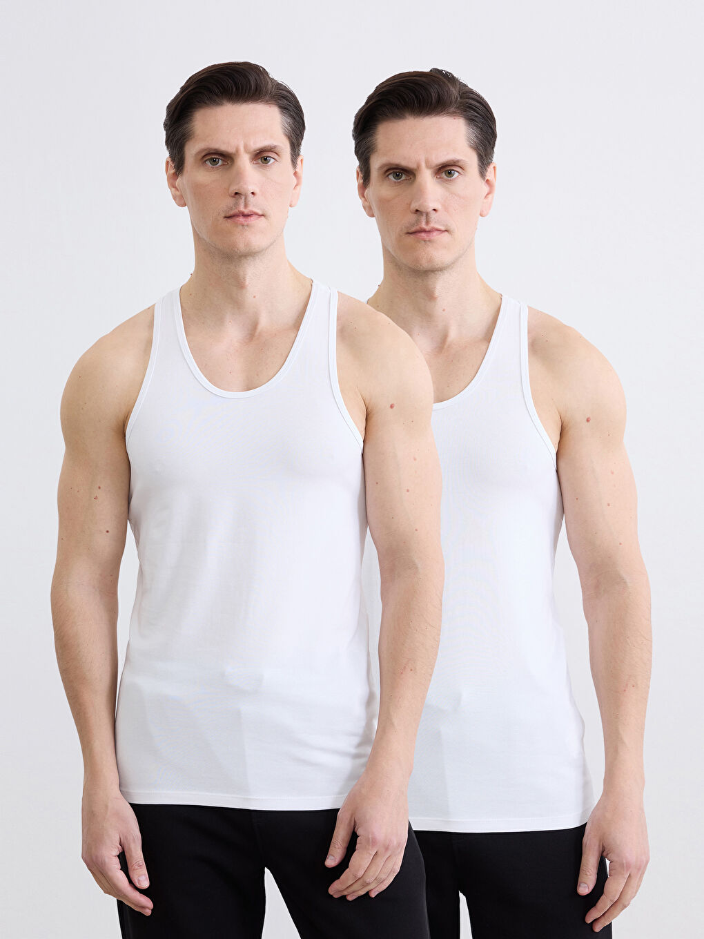 Beyaz U Yaka Penye Erkek Atlet 2'li-1